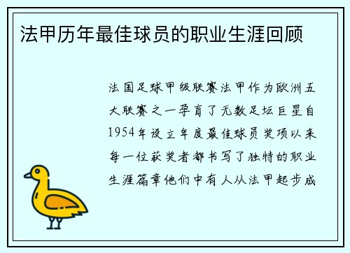 法甲历年最佳球员的职业生涯回顾