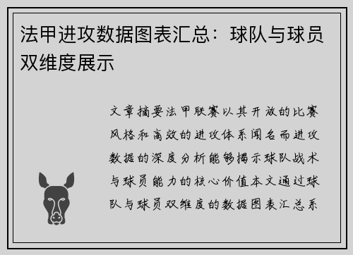 法甲进攻数据图表汇总：球队与球员双维度展示